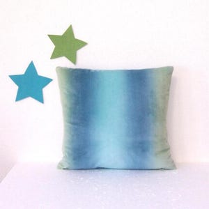 Ombre Blue Velour Pillow Cover, Yellow Green Pastel Stripes,  Waverly Sofa or Chair Sham