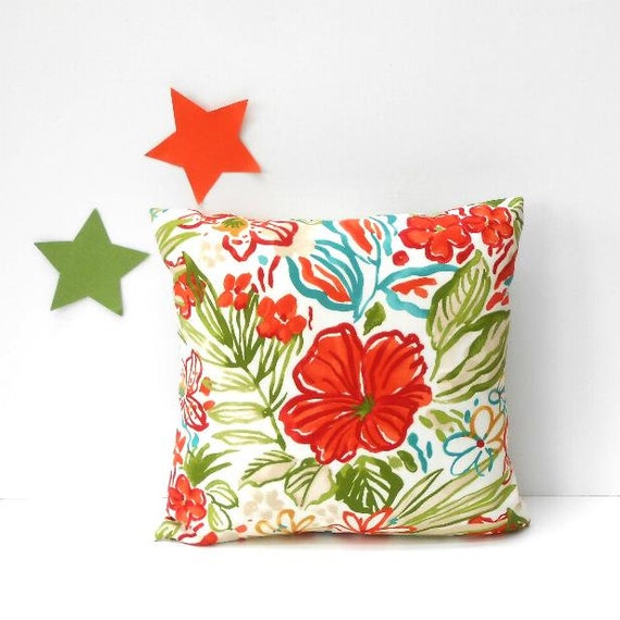 Floral Solarium Outdoor Deck Pillow 18x18 Orange Red Green Etsy