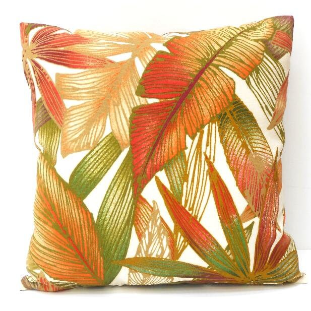 Solarium Leaves Outdoor Pillow Cover 16x16 Orange Green Etsy