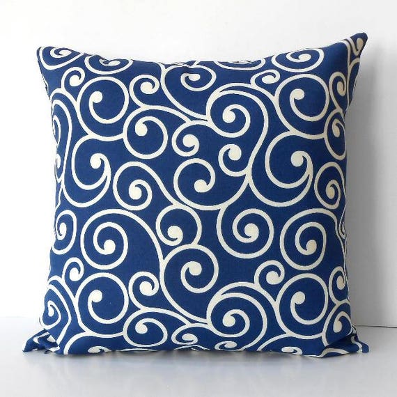 Blue Cream 18x18 Outdoor Pillow Cover In Swirl Print Deck Etsy