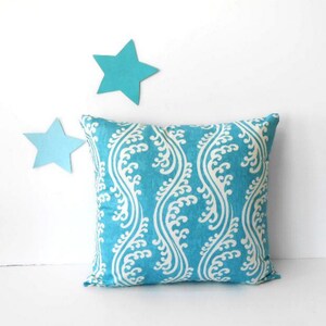 18x18 Pillow Cover in Turquoise and Cream Scroll Pattern, Waverly Living Room Sham in Turning Tides Lagoon Print, Bedroom Throw Pillow