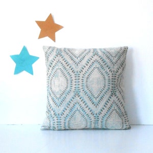 18x18 Teal, Brown and Cream Pillow Cover in Hexagon Print, Light Turquoise Sofa or Bed Sham