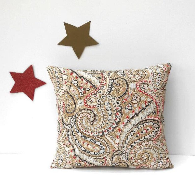 Paisley Taupe 18x18 Outdoor Pillow Cover With Red Cream Etsy