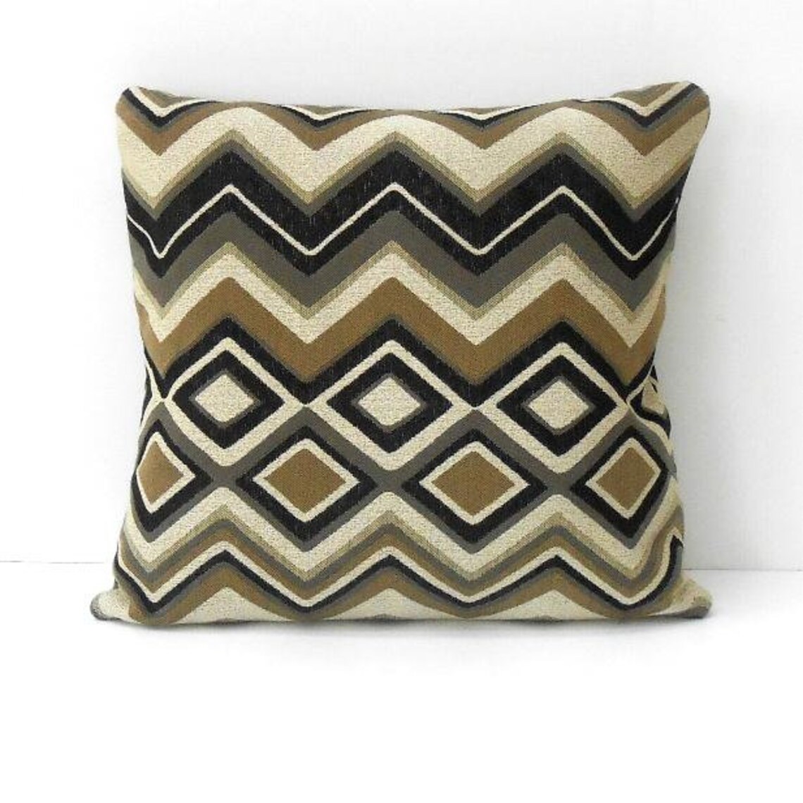 Black Grey 18x18 Pillow Cover With Cream and Taupe Geometric Etsy