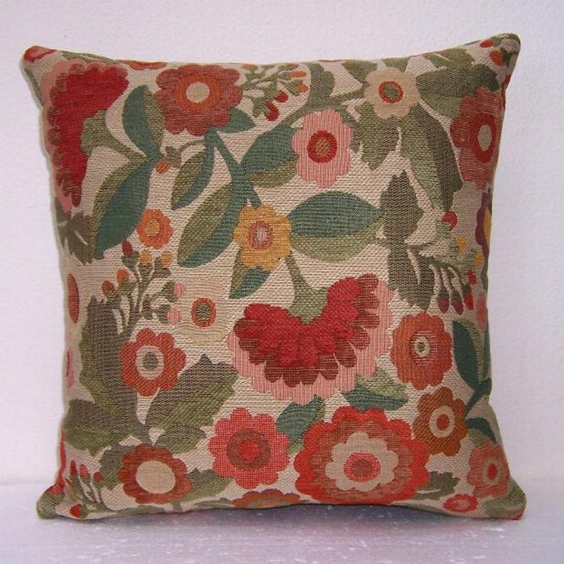 Rust Green Floral Pillow Cover 18x18 Peach and Tan Richloom Etsy