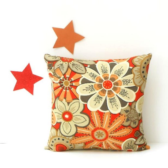 Floral Peach Outdoor Pillow Cover 16x16 Rust Paisley Outdoor Pillow 16x16 Patio