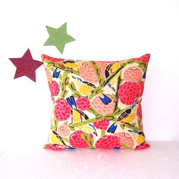 HGTV Floral Pillow Cover in Coral, Yellow, Green, Blue and Pink, 16" Bedroom, Chair or Sofa Throw Pillow Sham