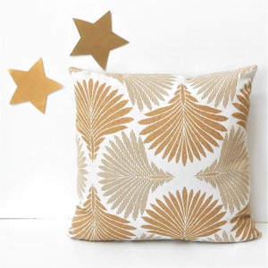 Gold Abstract Leaves Print Pillow Cover on Cream, 18x18 Sham for Indoor Decor, Accent Sofa Pillow