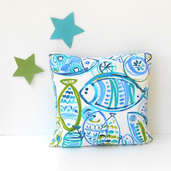 Blue Fish Print Solarium 16x16 Outdoor Pillow Lime Green Etsy