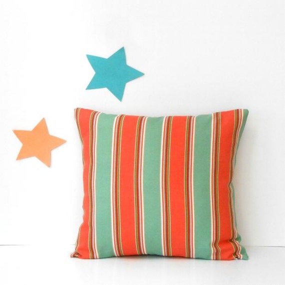 Better Homes and Garden Coral Striped Outdoor Pillow Cover With Teal Turquoise and Salmon Patio Deck or Sunroom Sham Outdoor Decor Etsy