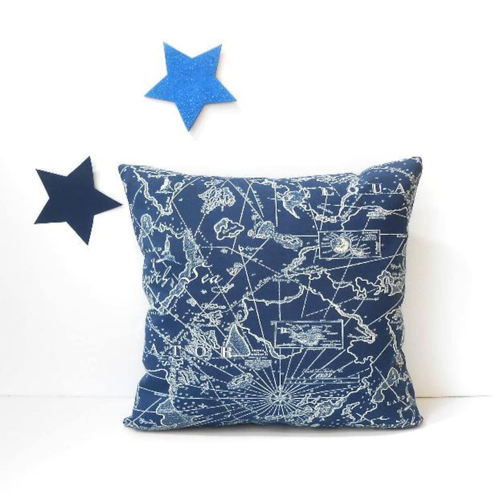 Nautical Navy Blue Outdoor Pillow Cover 16x16 White Maritime Etsy