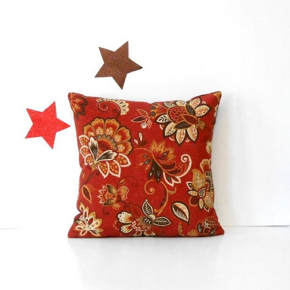 Outdoor Pillow Cover 18x18 Floral Deck Red, Black & Beige Outdoor Throw Pillow