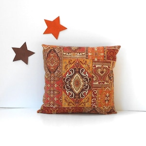 Medallion Print Pillow Cover in Rust, Gold, Brown and Copper, Covington Ethnic Sham in Hamadi in Sunset Print, Same Both Sides Throw Pillow