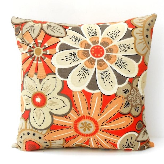 Floral Peach Outdoor Pillow Cover 16x16 Rust Paisley Outdoor Pillow 16x16 Patio