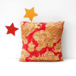 Asian Dragon Print Pillow Cover in Red and Gold, Accent Sham in Williamsburg Dunmore Dragons Cinnabar Print, 18&quot;, 20&quot; and 12x16&quot;