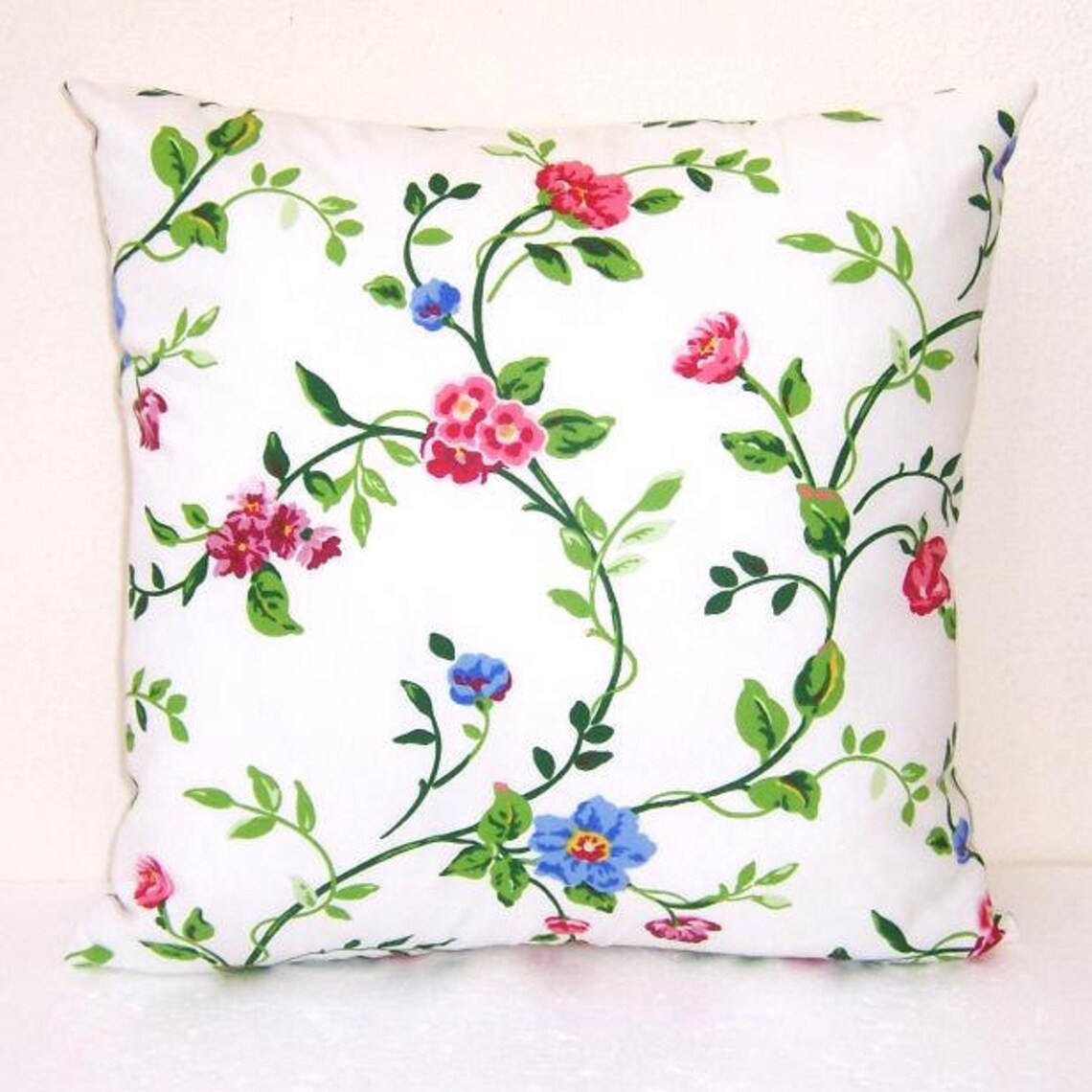 Waverly Floral Pillow Cover 16x16 Pink Red Blue and Green Etsy