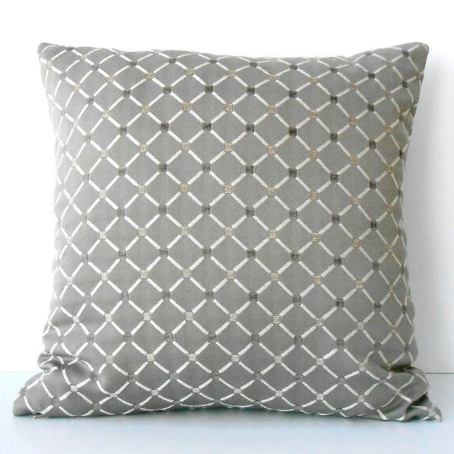 Grey Cream Pillow Cover in Diamond Print 18x18 Sofa Throw Etsy