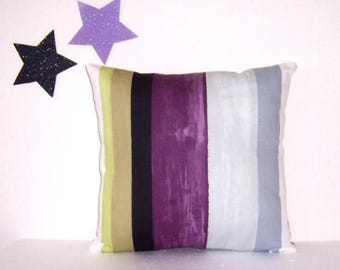 16" Purple Striped Pillow Cover, Gray and Green, Modern Accent Sham