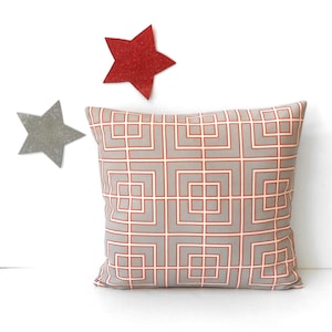 Red, Gray and White Outdoor Pillow Cover in 16x16 Geometric Print, Accent Patio, Deck or Sofa Sham, Water and Stain Resistant