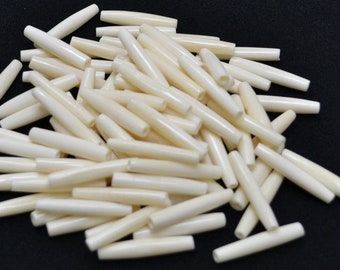 white BUFFALO BONE hairpipe tube beads 1 1/2"