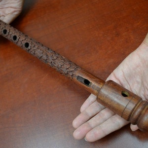 handmade CARVED WOOD whistle flute 16"