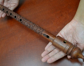 handmade CARVED WOOD whistle flute 16"