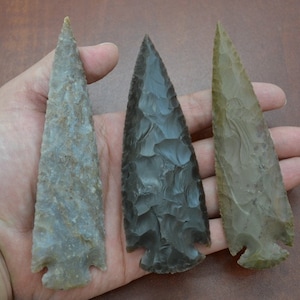3 Pcs Assort AGATE Stone Spearhead ARROWHEAD 4 1/2&quot; - 5&quot;