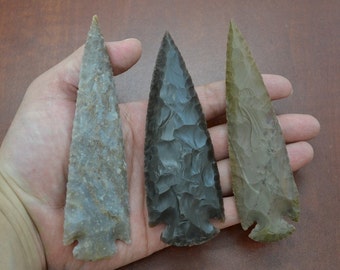 3 Pcs Assort AGATE Stone Spearhead ARROWHEAD Point 4 1/2" - 5"