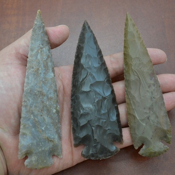 3 Pcs Assort AGATE Stone Spearhead ARROWHEAD Point 4 1/2" - 5"