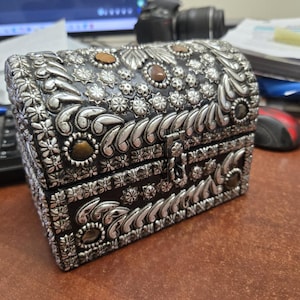 agate GEMSTONE silver plated CHEST BOX 6&quot;