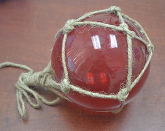 Red Reproduction Blown GLASS FLOAT Fishing Buoy Ball With Fishnet 5"