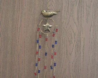 bird with star rusty IRON metal BELLS wind chime handcrafted yard art
