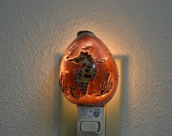 Carved Tiger COWRIE Seahorse Sea Shell NIGHTLIGHT