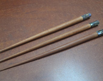 3 Pcs brown WOOD HAIR Stick Pins with ABALONE shell
