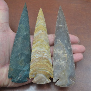 3 Pcs Assort AGATE Stone Spearhead ARROWHEAD Point 5" - 5 1/2"