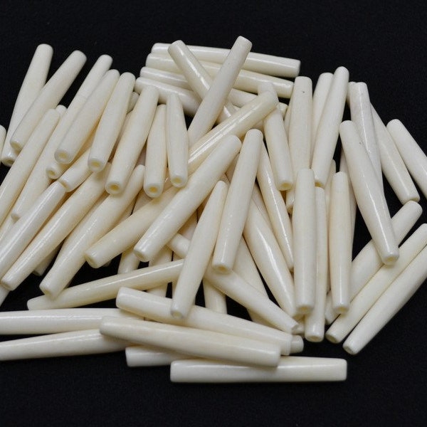 white BUFFALO BONE hairpipe tube beads 2"