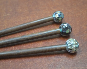 3 Pcs assort ABALONE SHELL wood HAIR Stick Pin