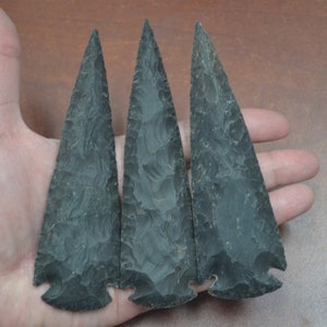 3 Pcs Assort BLACK AGATE Stone Spearhead ARROWHEAD Point 4 1/2" - 5"