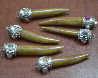 6 pcs BROWN buffalo BONE brass cap PENDANTS