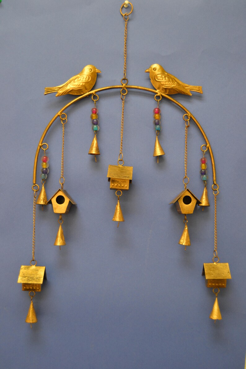 BIRD House Rusty IRON Metal BELLS Wind Chime Handcrafted Etsy