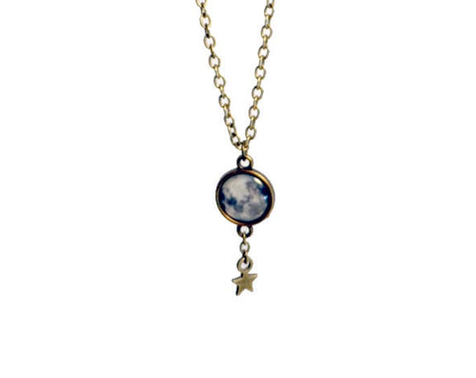 Full Moon and Star Charm Necklace, Small