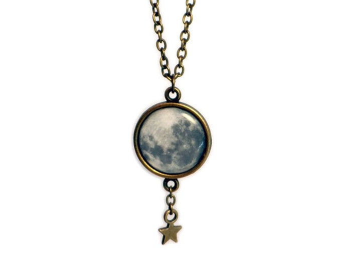 Full Moon and Star Charm Necklace, Small