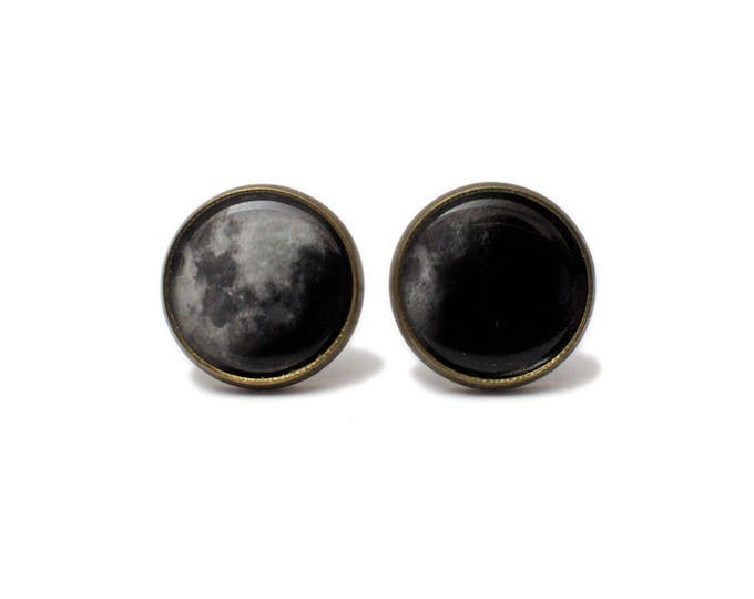 Moon Phase 12mm bronze stud earrings