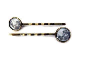 Pair of Full Moon Bronze Bobby Pins