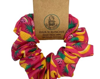 Tropical theme hair scrunchie, hair band , pineapple, pink , watermelon, hair scrunchies