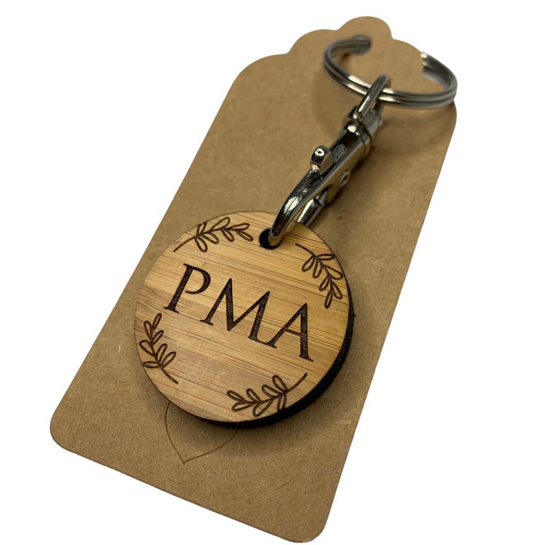 PMA Positive Mental Attitude bamboo keyring, laser cut, laser engraved, customisable, recycled image 2