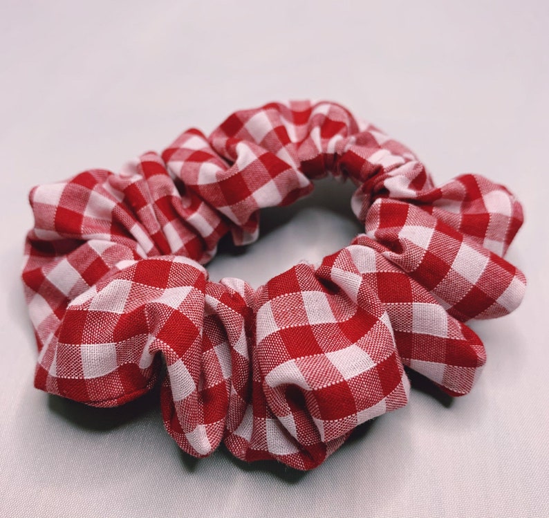 Red gingham hair scrunchie image 1