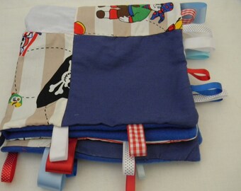 Medium Handmade Baby Boys Taggy Blanket with soft fleece custom made