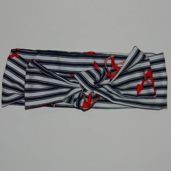 Anchor print baby girl bow style tie up headband, hair accessory, nautical