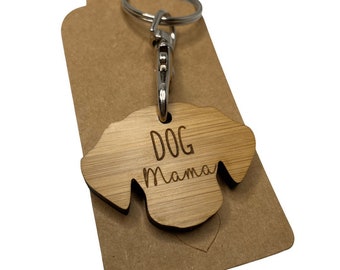 Dog mama, dog dad bamboo keyring, wooden, recycled wood, eco friendly, dog mum